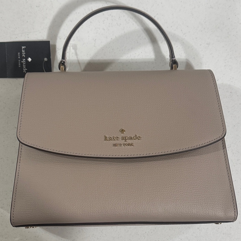 Kate Spade Darcy Top Handle Satchel with Silver Accent NWT Taupe Leather